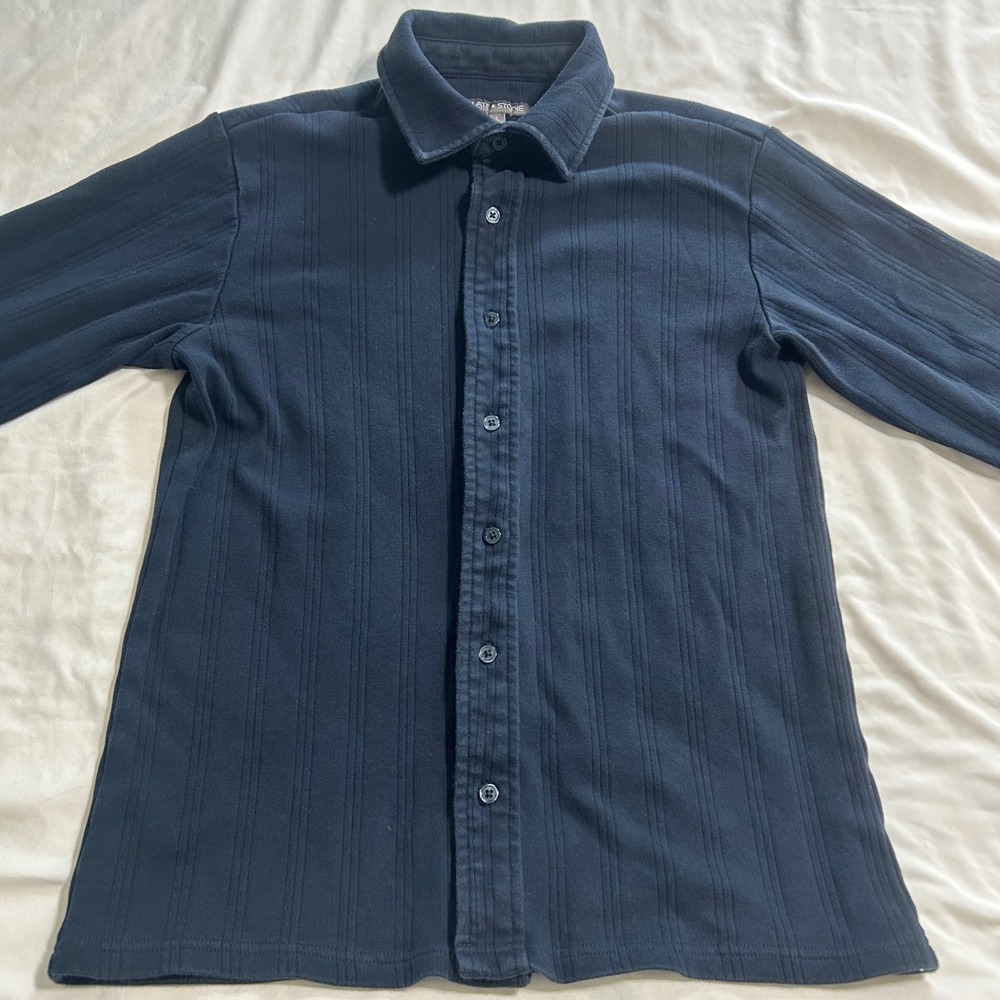 Slate & Stone Mens Navy Blue Ribbed Cotton Button Down Shirt Small Long Sleeve - Picture 2 of 9